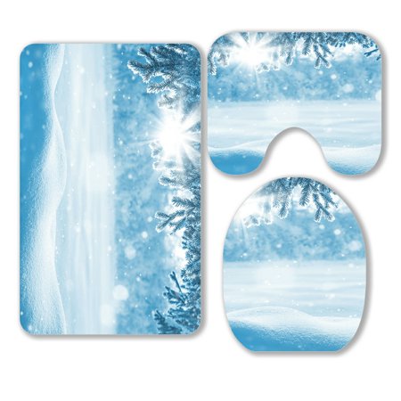 ABPHQTO Winter Snow Drifts Christmas Tree Frost 3 Piece Bathroom Rugs Set Bath Rug Contour Mat and Toilet Lid Cover