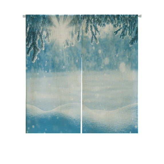 ABPHQTO Winter Snow Drifts Christmas Tree Frost Japanese Noren Curtain Doorway Door Window Treatment Curtains Cotton Linen Curtain 105x120 cm