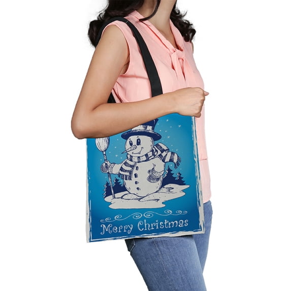 ABPHQTO Winter Snowman Canvas Bag Reusable Tote Grocery Shopping Bags Tote Bag 14x16 inch