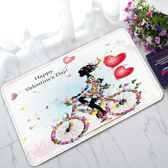 ABPHQTO Woman On Bicycle Valentines Doormat Entrance Rug Area Rug Floor Mat Home Decor 30x18 Inch