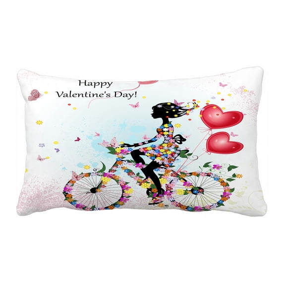 ABPHQTO Woman On Bicycle Valentines Pillow Case Pillow Cover Pillow Protector Two Sides For Couch Bed 20x30 Inch