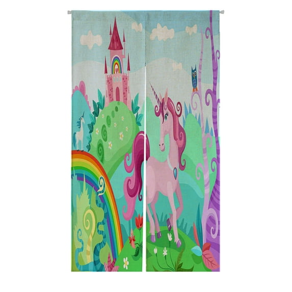 ABPHQTO Wonderful Unicorn Japanese Noren Curtain Doorway Door Window Treatment Curtains Cotton Linen Curtain 85x150 cm