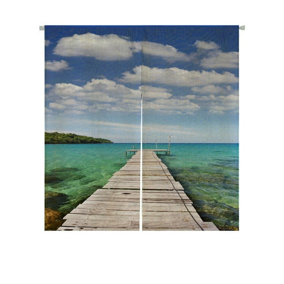 ABPHQTO Wood Bridge And Blue Sky Japanese Noren Curtain Doorway Door Window Treatment Curtains Cotton Linen Curtain 85x150 cm