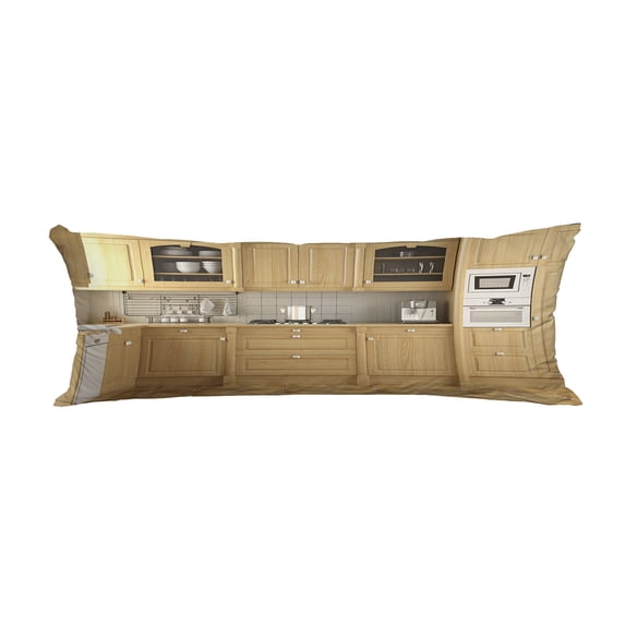 ABPHQTO Wood Classic Kitchen Neutral Colors Full Equipped Body Pillow Covers Pillow Case Protector Pillowcase 20x60 Inch