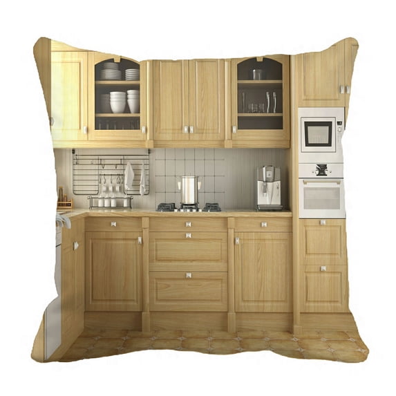 ABPHQTO Wood Classic Kitchen Neutral Colors Full Equipped Pillow Case Pillow Cover Pillow Protector Two Sides For Couch Bed 16x16 Inch