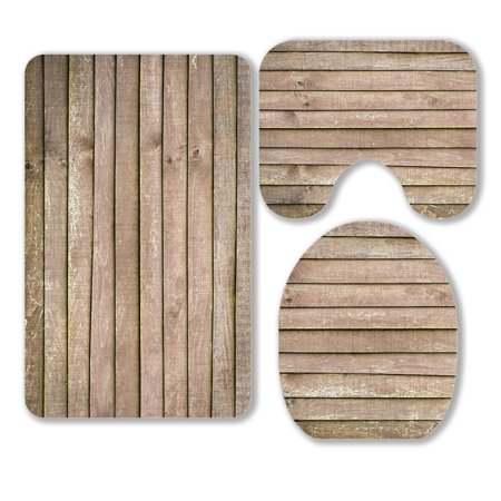 ABPHQTO Wood Plank Wall Texture 3 Piece Bathroom Rugs Set Bath Rug Contour Mat and Toilet Lid Cover