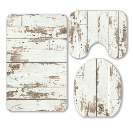 ABPHQTO Wooden Texture Top View 3 Piece Bathroom Rugs Set Bath Rug Contour Mat and Toilet Lid Cover
