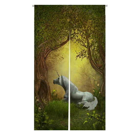 ABPHQTO Woodland Unicorn Squirrel Unicorn Forest Trees Japanese Noren Curtain Doorway Door Window Treatment Curtains Cotton Linen Curtain 85x120 cm