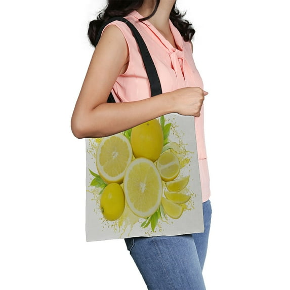 ABPHQTO Yellow Lemons Grapefruits Green Leaves Juice Canvas Bag Reusable Tote Grocery Shopping Bags Tote Bag 14x16 inch