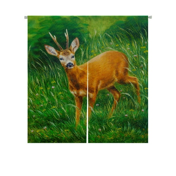 ABPHQTO Young Deer In Wild Landscape With High Grass Japanese Noren Curtain Doorway Door Window Treatment Curtains Cotton Linen Curtain 85x90 cm