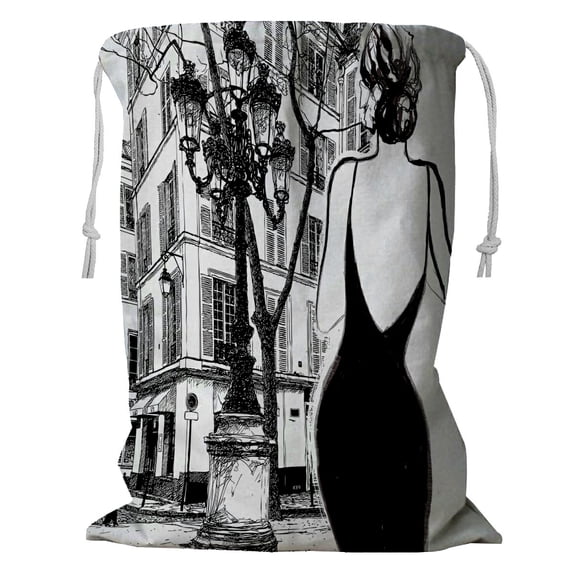 ABPHQTO Young Elegant Woman Black Dress Paris Storage Basket Laundry Bag with Drawstring 18x24 Inch