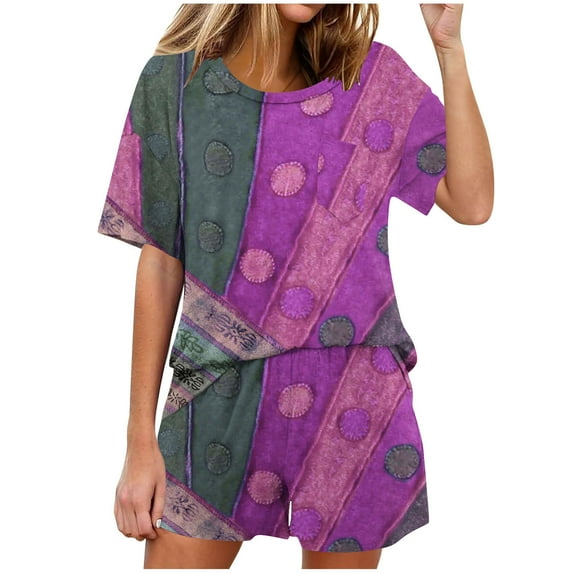 ABPWLY 2 Piece Sets for Women Lounge Sets for Women Vintage Western Graphics Short Sleeve Pocket Tops and Shorts Outfits Summer Loungewear Sets Lounge Sets for Women
