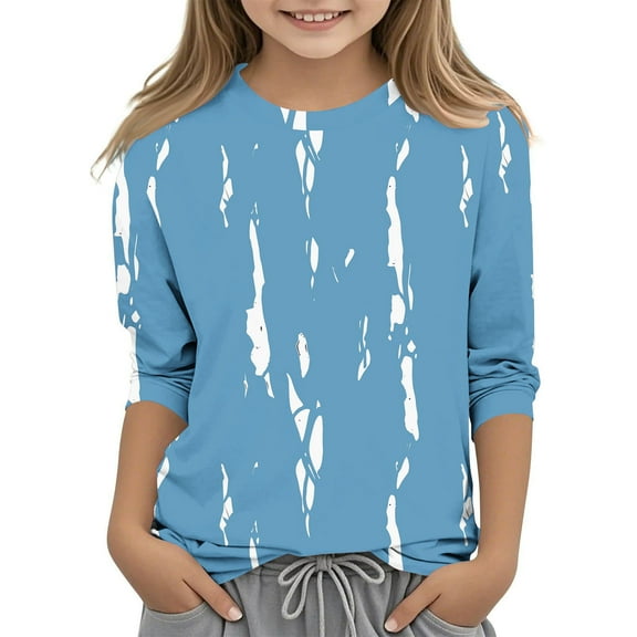 ABPWLY Girls Clothes T Shirts for Kids Fashion Gradient Loose Fit Crewneck Summer Blouses Tops Cute Tie-Dye Print 3/4 Sleeve Tops Girls Tops(Size:9 Years)
