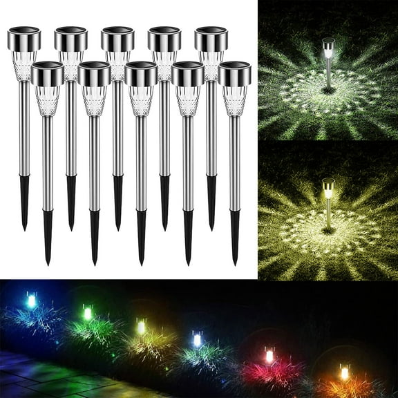 ABPWLY Home 10-Pack Solar Lights Outdoor Garden Pathway LED Lighting Waterproof Auto On/Off Warm White Color Changing Silver Home Decor Living Room