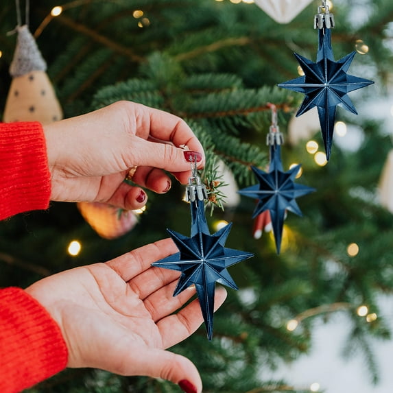 ABPWLY Home 12-Pack Plastic Plated Eight Pointed Star Christmas Tree Hanging Ornament Colorful Boxed Decoration Birthday Gifts