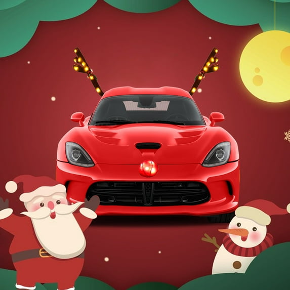 ABPWLY Home Car Christmas Decoration Kit with LED Lights Reindeer Nose Antlers for Grille Window Red Nose Brown Antlers Christmas Decorations Indoor