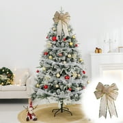 ABPWLY Home Champagne Mesh Christmas Bow with Sequins and Piping for Tree Wreath Gift Box Window Wall Decor 11.42x8.46 Inch Room Decor