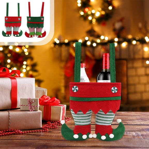 ABPWLY Home Christmas Goodie Bag 42cm Red White Snow Theme Gift Candy Bag for Party Fireplace Hanging Decoration Gifts