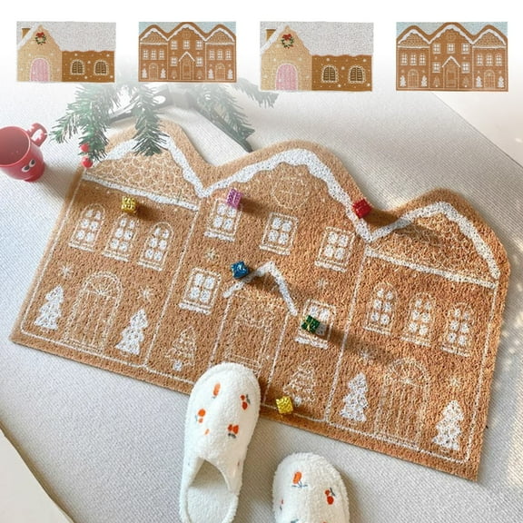 ABPWLY Home Christmas House Floor Mat PVC Non Slip Foot Mat Loop Craftsmanship Beige Brown 40x60cm 45x70cm Cabin Pattern Fall Decorations For Home