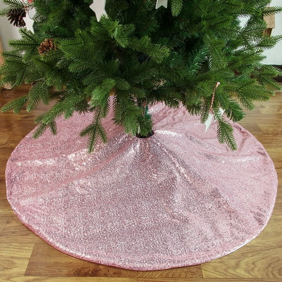 ABPWLY Home Christmas Tree Skirt with Sequin Decoration Red Gold Pink 90x90cm for Home Party Holiday Decor Decor