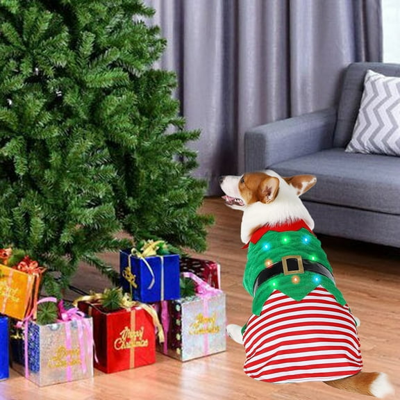 ABPWLY Home Dog Christmas Clothes with LED Lights Green Comfortable Warm Light Up Pet Costume Adjustable Sizes Gifts