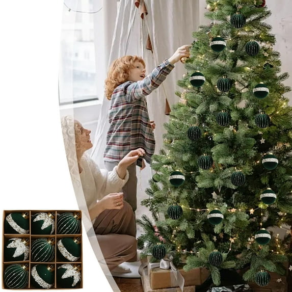 ABPWLY Home Flocking Painting Christmas Ball Set 8cm Multicolor Plastic Ornaments for Tree Pendant Decor Exquisite Workmanship 9 Pcs Dorm Room Essential