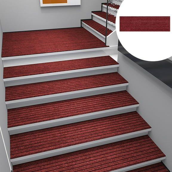 ABPWLY Home Horizontal Striped Stair Treads Red Brushed Absorbent Non Slip Sound Insulation Mats for Household Steps 29.53x10.24 Inch Fall Decor