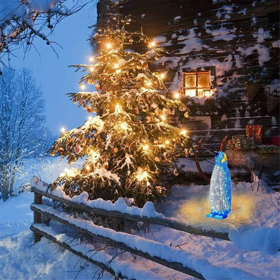 ABPWLY Home Lighted Penguin Christmas Outdoor Yard Decorations Glittered Pre-Lit Artificial Penguins with LED Lights Three Sizes House Warming Gifts Home