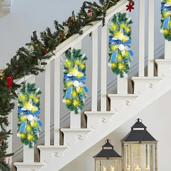ABPWLY Home Luminous Christmas Staircase Decorations LED Door Hanging Wreath Artificial Greenery for Indoor Outdoor Railings House Warming Gifts Home