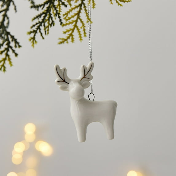 ABPWLY Home Nordic Mini Ceramic House Christmas Ornaments White Hanging Pendants for Tree Decor Holiday Gift Set 5.5x3cm 3 Sizes Cottage Decor Decor