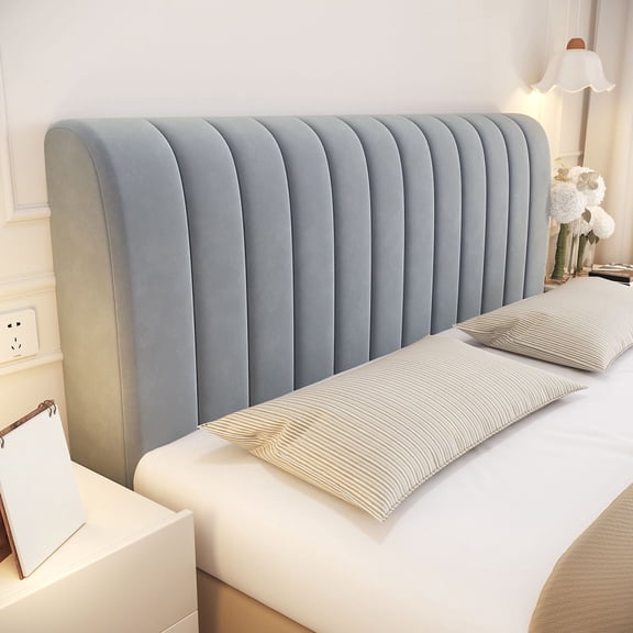 ABPWLY Home Quilted Bed Headboard Cover Vertical Striped Fabric Protector 120x70cm Elastic Spandex Dirtproof Washable for Thin Thick Headboards Gray White Decor