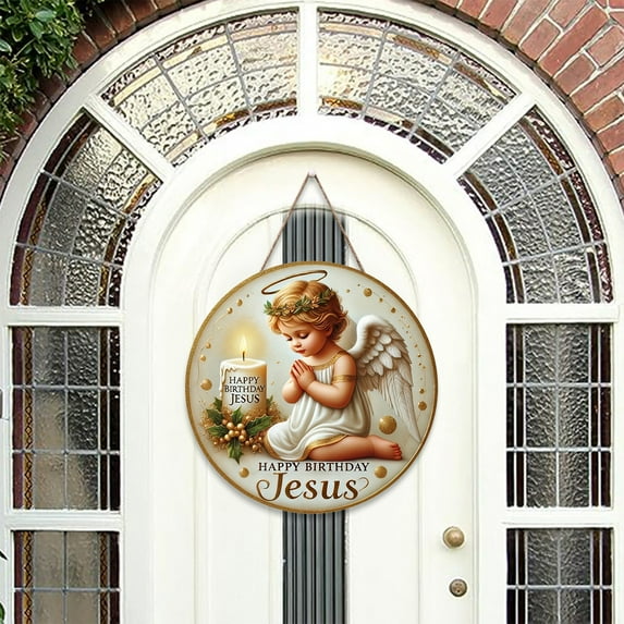 ABPWLY Home Round Wooden Nativity Wall Hanging 7.87x7.87 Inch White Religious Decoration for Home Baptism Christmas Decor Dorm Room Essential