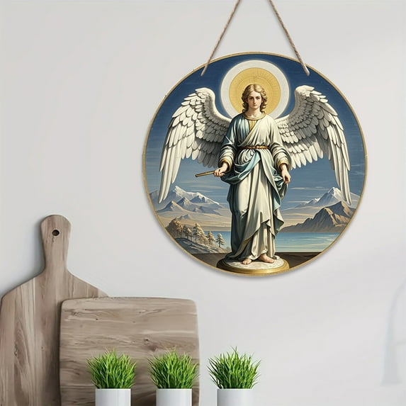 ABPWLY Home Round Wooden Nativity Wall Hanging 7.87x7.87 Inch White Religious Decoration for Home Baptism Christmas Decor Fall Decorations For Home