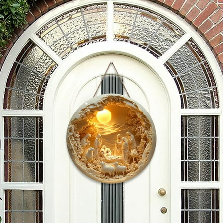 MORESEC XUld Home Round Wooden Nativity Wall Hanging 7.87x7.87 Inch White Religious Decoration for Home Baptism Christmas Decor Gifts