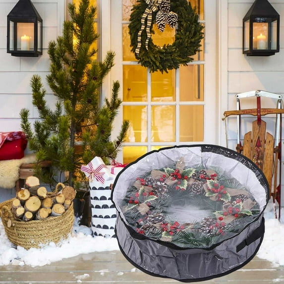ABPWLY Home Sided Transparent Christmas Wreath Storage Bag PVC Round Protection Cover 24x24x7.87 Inch Home