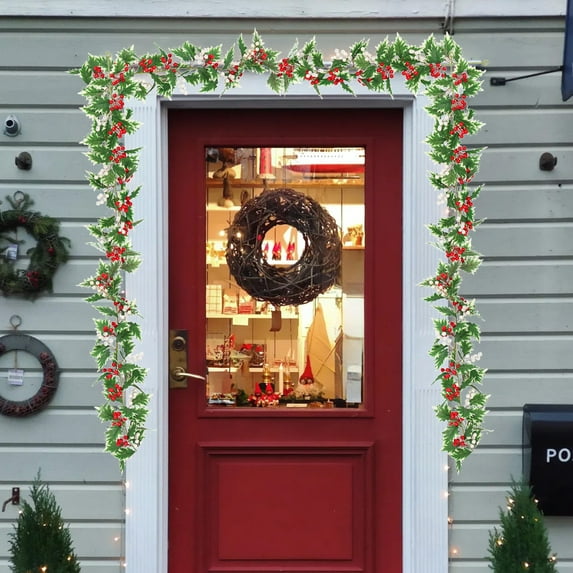 ABPWLY Home Simulation Christmas Rattan Window Decoration Christmas Decoration Red Fruit Party Decoration 68.9 inch Orange Plastic Artificial Garland Vine Home and Kitchen