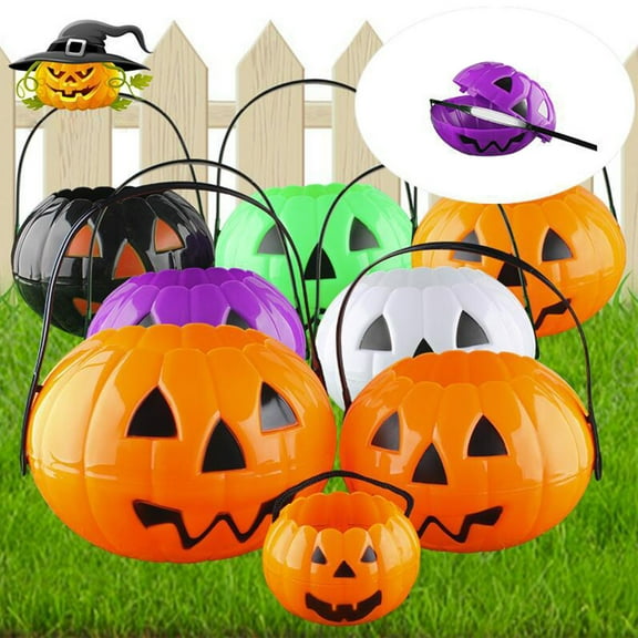 ABPWLY Home Small Plastic Pumpkin Bucket for Kids Halloween Candy Pail Treat Container 1 Piece Dorm Room Essential