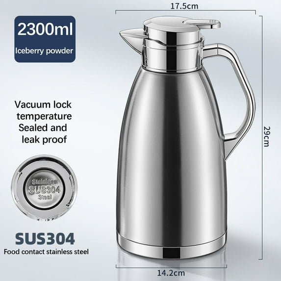 ABPWLY Home Stainless Steel Thermal Carafe with Lid 2.3L Insulated Coffee Tea Water Dispenser Built in Filter Leak Proof Spout House Decor