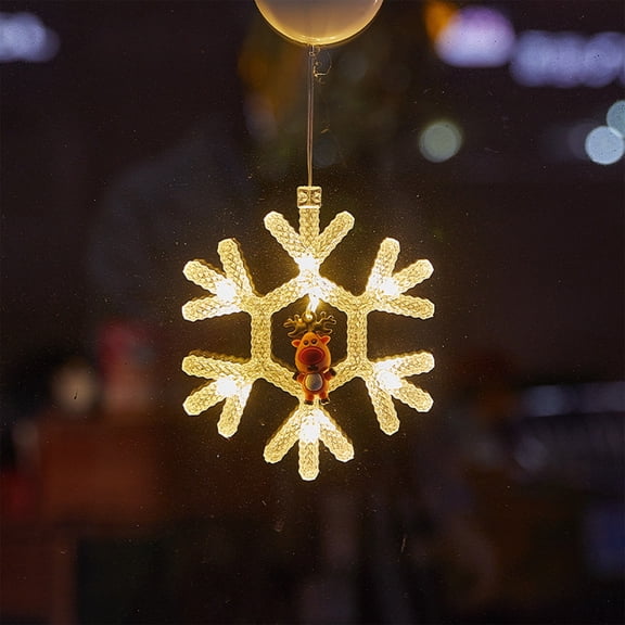 ABPWLY Home Suction Cup LED Light Christmas Snowflake Santa Deer Pendant Lamp 6x6 Inches Battery Operated Window Decor Fall Decorations For Home