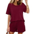 thumbnail image 1 of ABPWLY Lounge Sets for Women Lounge Sets for Women Summer Casual Pocket Short Sleeve Tops and High Waist Shorts 2 Piece Sets Homewear Outfits Womens 2 Piece Outfits Winter, 1 of 7