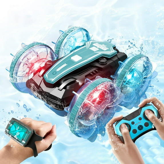 ABPWLY Toys Amphibious Remote Control Car Water and Land All Terrain Vehicle 360 Rotation Double Sided Stunt Toy Gift Fidget Toys
