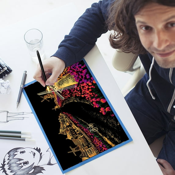 ABPWLY Toys Colorful City Scratch Art Paper Night Scene Drawing Kit for Adults Kids Stress Relief Holiday Gift Outdoor Games