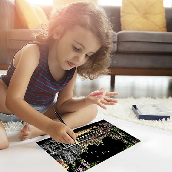 ABPWLY Toys Colorful City Scratch Art Paper Night Scene Drawing Kit for Adults Kids Stress Relief Holiday Gift Toys for Boys