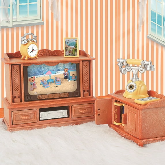 ABPWLY Toys Dollhouse Living Room Furniture Set TV Cabinet Bookshelf Telephone Decor for Mini Dolls 12.5x5.8x9.5cm Travel Games