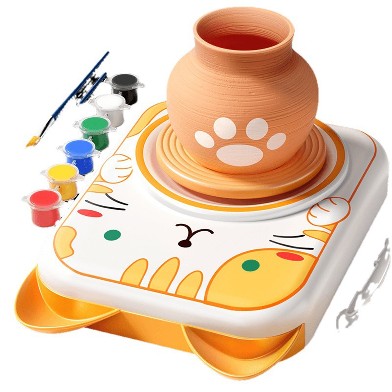 ABPWLY Toys Electrical Pottery Wheel for Kids DIY Ceramic Craft Kit No Bake Clay Modeling Art Toy with Tools Creative Gift Yellow Pink White Toys for Boys