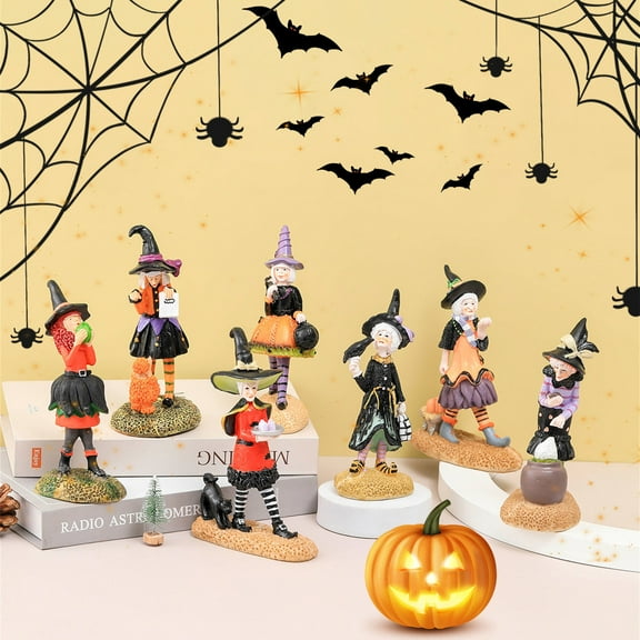 ABPWLY Toys Halloween Decoration Witch Statue with Cauldron Resin Desktop Ornament for Garden Shelf Tabletop Party Decor Indoor Fall Theme Outdoor Games
