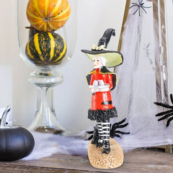 ABPWLY Toys Halloween Decoration Witch Statue with Cauldron Resin Desktop Ornament for Garden Shelf Tabletop Party Decor Indoor Fall Theme Toys