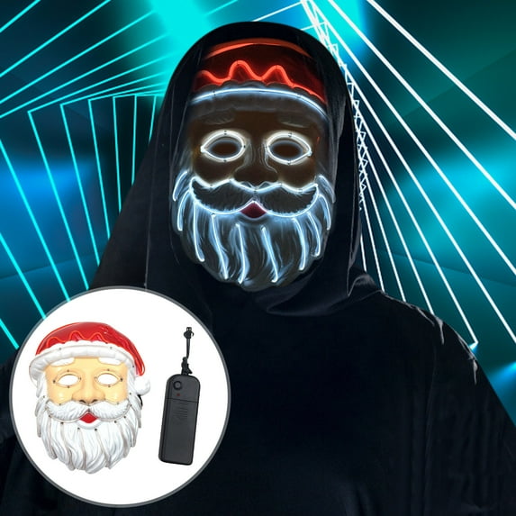 ABPWLY Toys LED Santa Claus Mask with EL Wire Light Effects 4 Modes Christmas Party Cosplay Costume Accessory for Holidays Festivities Sensory Toys
