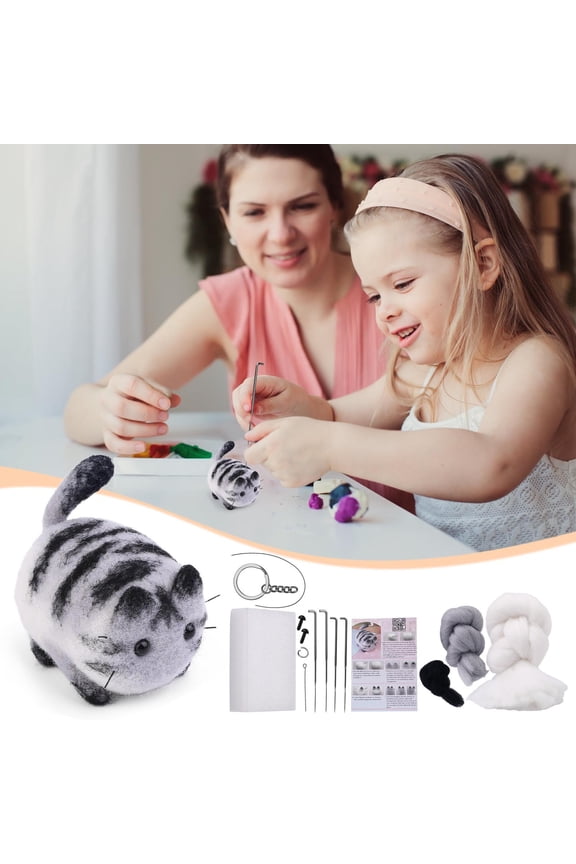 ABPWLY Toys Needle Felting Kit for Beginners Cats DIY Felting Wool and Needles Set with Instructions Foam Pad and Tools for Animal Crafts and Keychain Making Toys for Girls