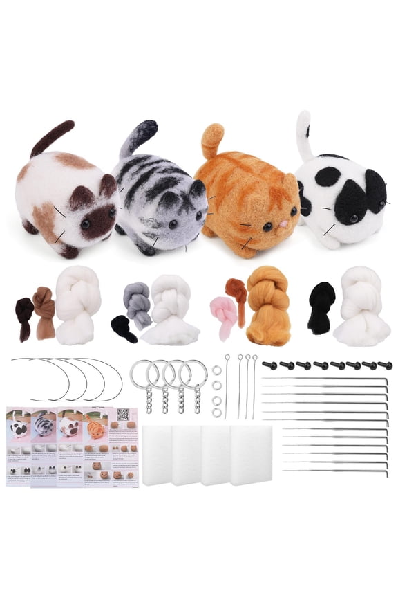 ABPWLY Toys Needle Felting Kit for Beginners Cats DIY Felting Wool and Needles Set with Instructions Foam Pad and Tools for Animal Crafts and Keychain Making Toys
